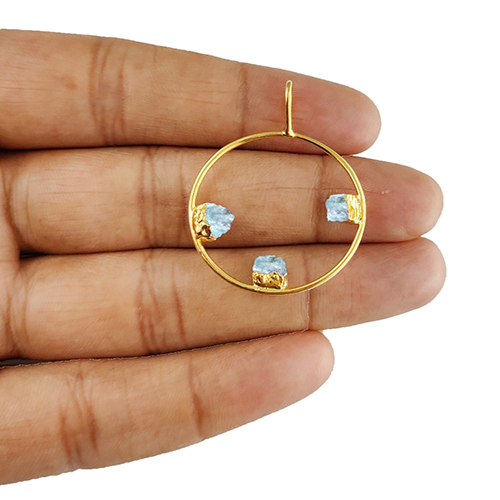 Same As Photo Aquamarine Raw Gemstone 30mm Round Shape Electroplated Charm