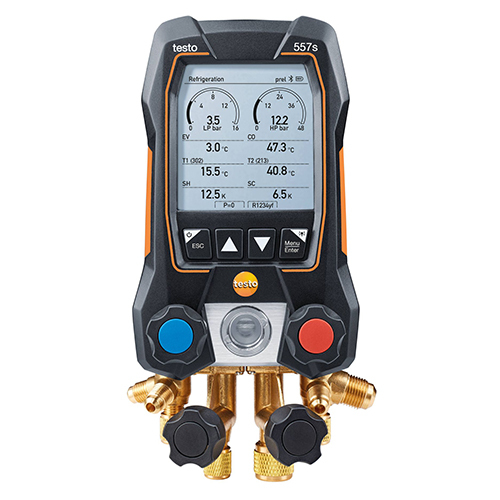 Black Testo 557s Smart Digital Manifold With Bluetooth And 4-way Valve Block