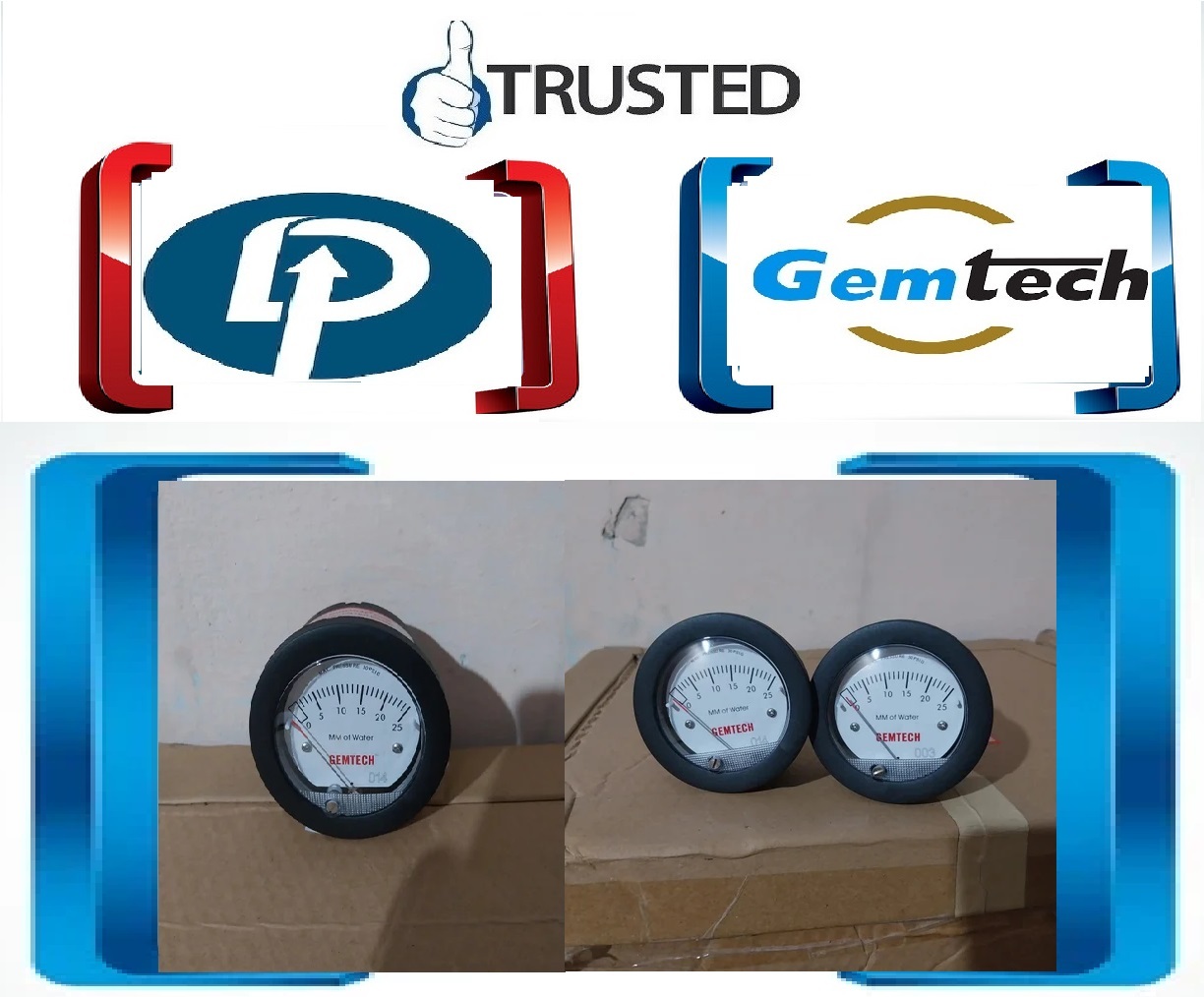 Gemtech G2-5000-50mm-npt Mini Differential Pressure Gauge :0-50 Mm Wc Accuracy: A 2% Of Full Scale (A 3% On A 0