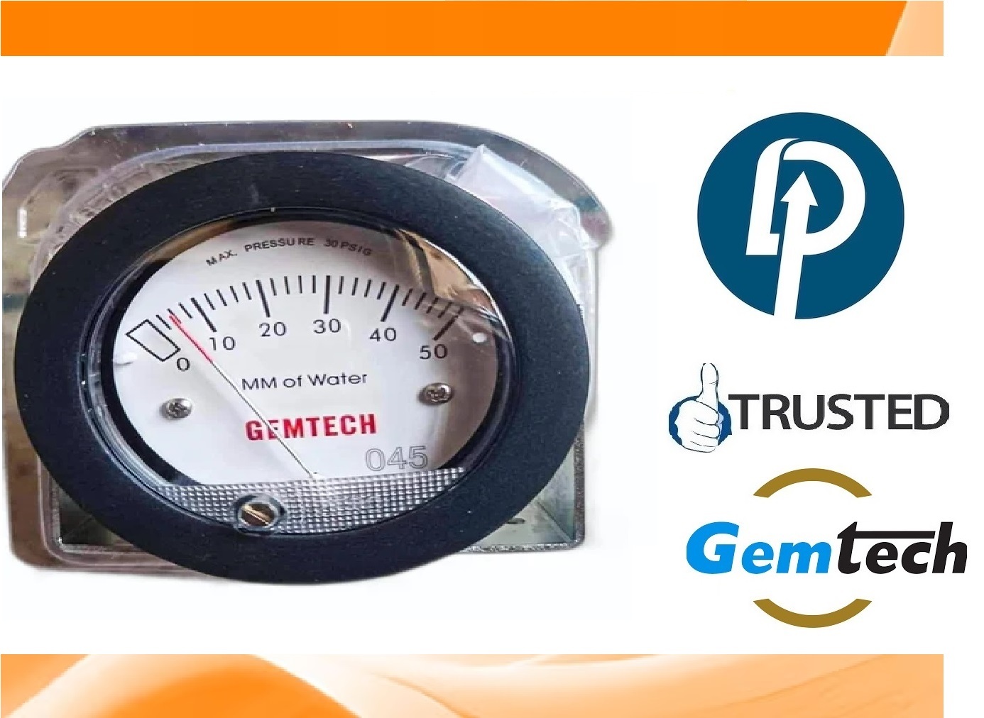 Gemtech G2-5000-50mm-npt Mini Differential Pressure Gauge :0-50 Mm Wc Accuracy: A 2% Of Full Scale (A 3% On A 0