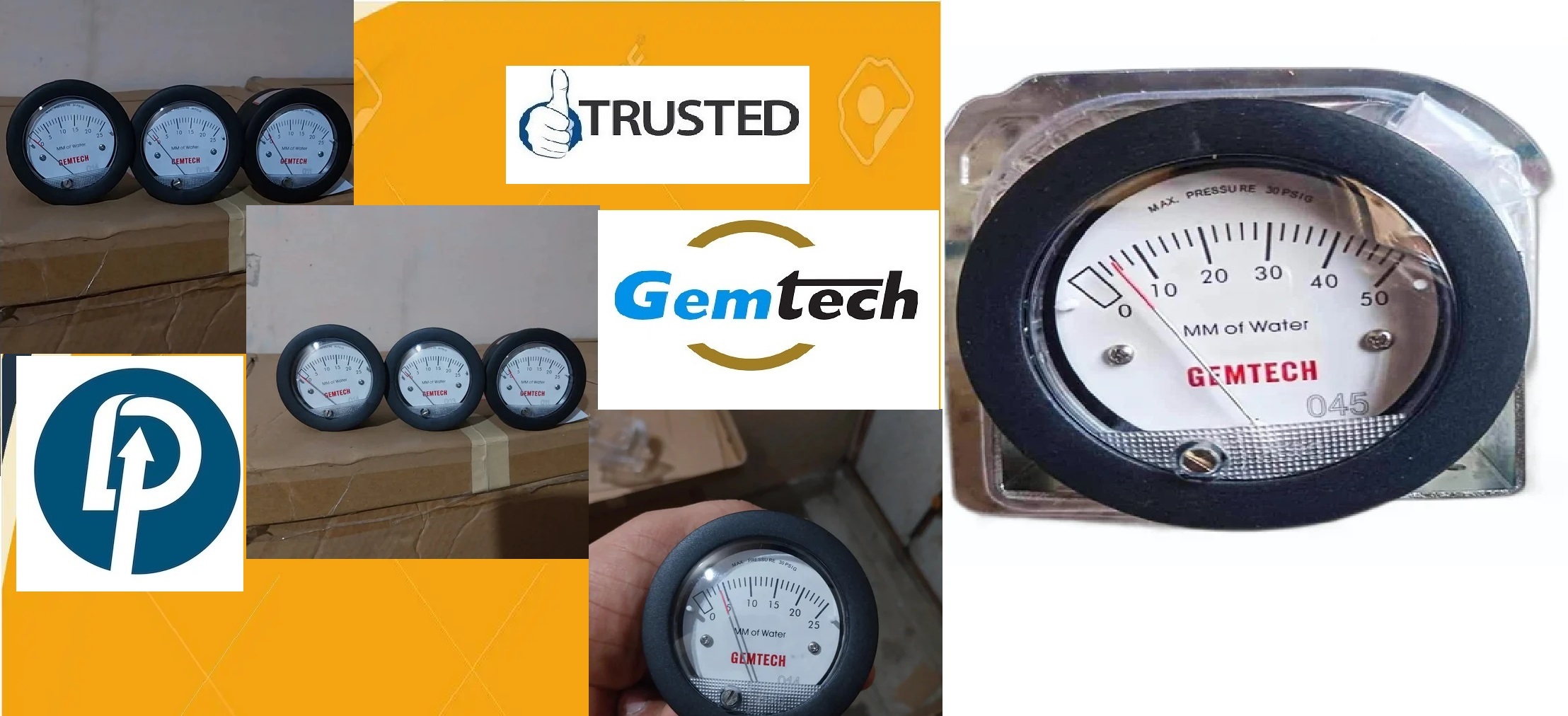 Gemtech G2-5000-100mm - Npt Mini Differential Pressure By 0-100 Mm Wc Accuracy: A 2% Of Full Scale (A 3% On A 0