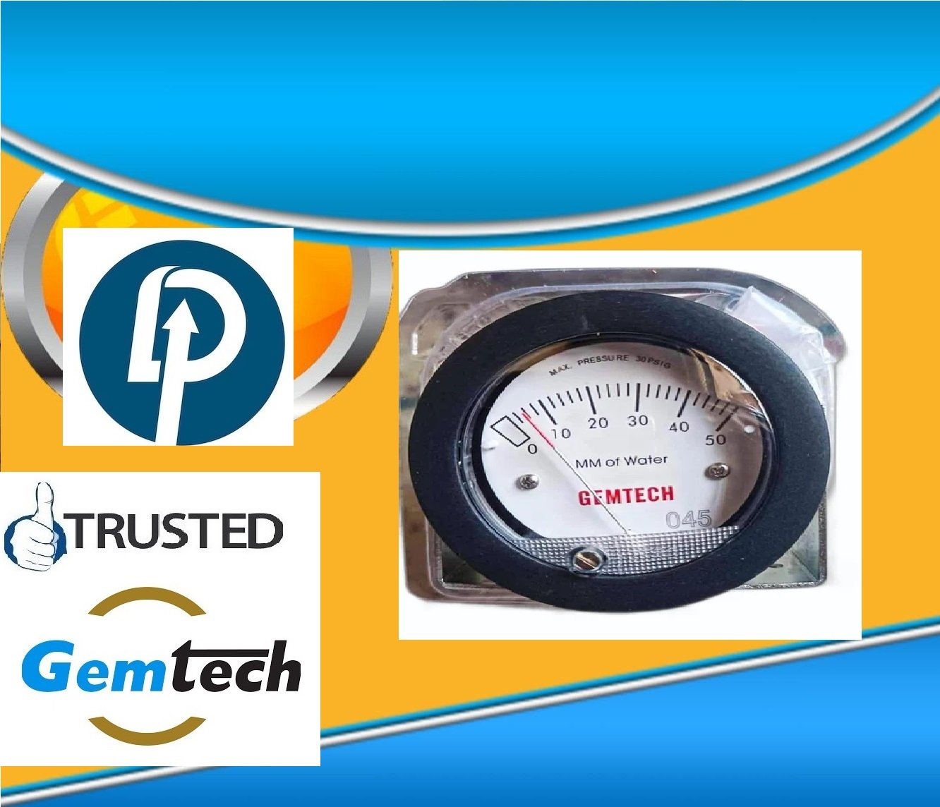Gemtech G2-5000-100mm - Npt Mini Differential Pressure By 0-100 Mm Wc Accuracy: A 2% Of Full Scale (A 3% On A 0