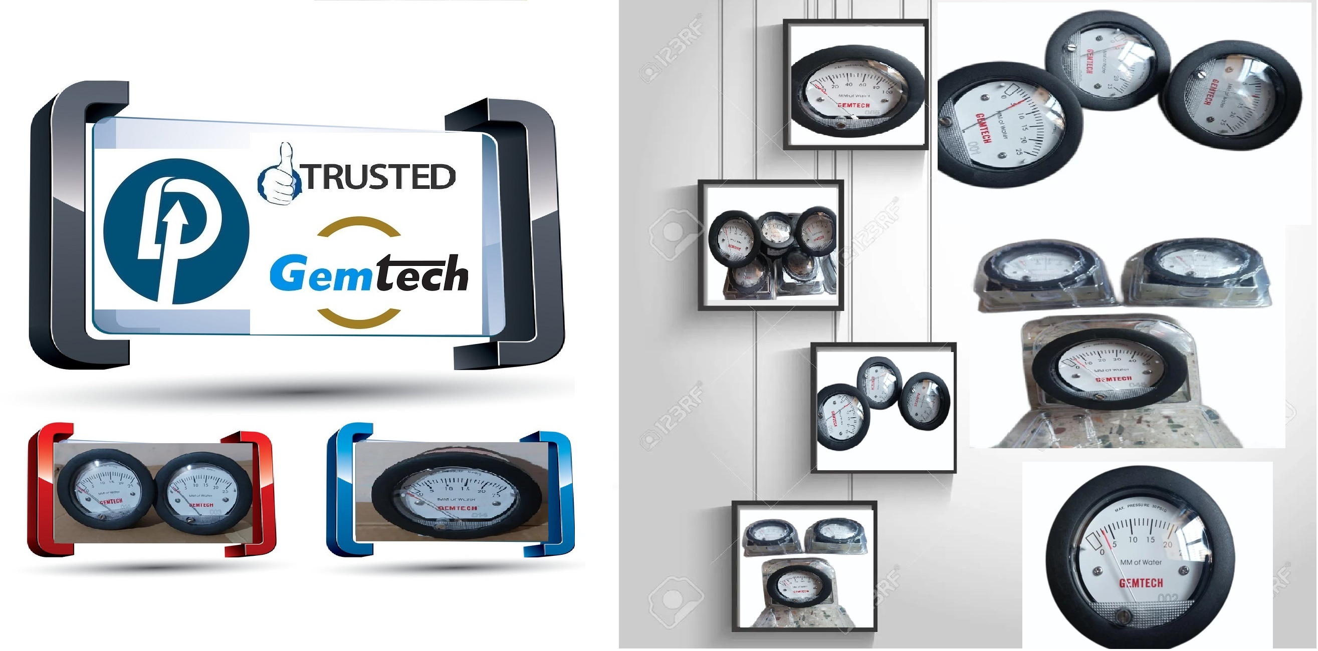 Gemtech G2-5000-100mm - Npt Mini Differential Pressure By 0-100 Mm Wc Accuracy: A 2% Of Full Scale (A 3% On A 0