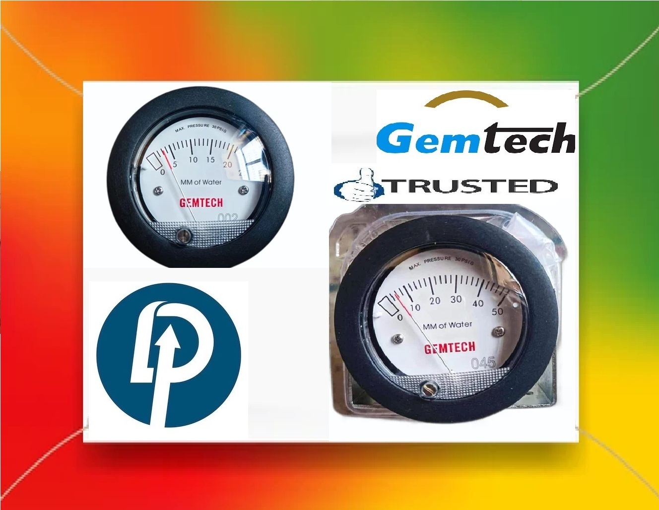 Gemtech G2-5000-100mm - Npt Mini Differential Pressure By 0-100 Mm Wc Accuracy: A 2% Of Full Scale (A 3% On A 0