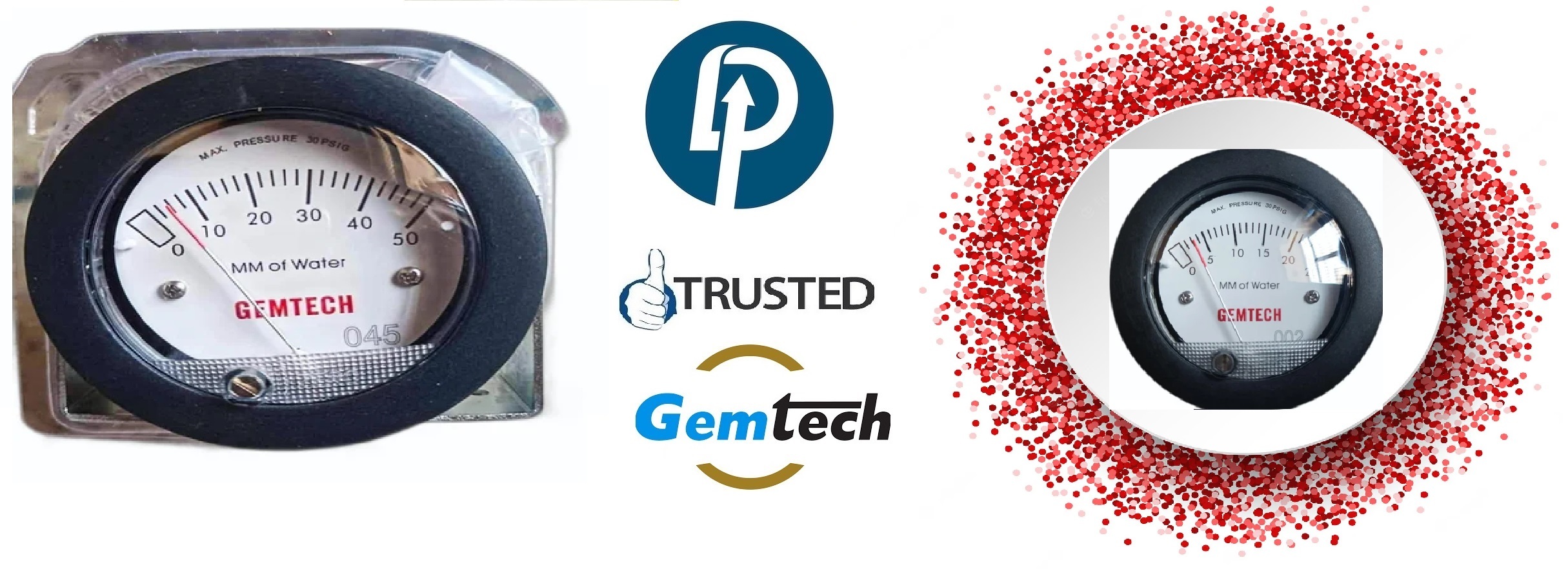 Gemtech G2-5000-100mm - Npt Mini Differential Pressure By 0-100 Mm Wc Accuracy: A 2% Of Full Scale (A 3% On A 0