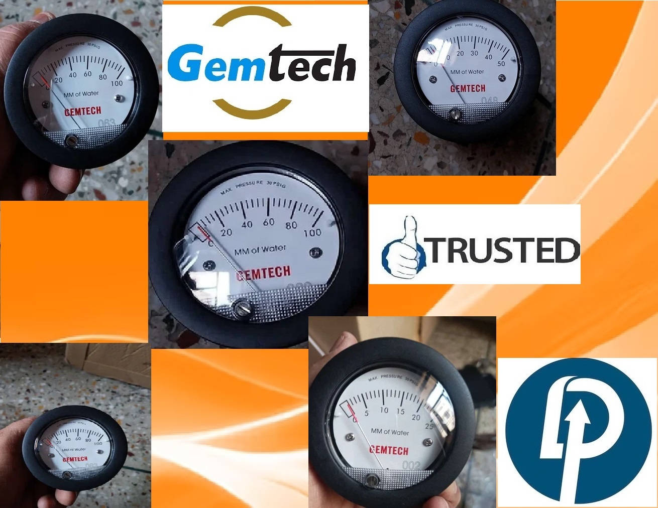 Gemtech G2-5000-25mm - Npt Mini Differential Pressure By 0-25 Mm Wc Accuracy: A 2% Of Full Scale (A 3% On A 0
