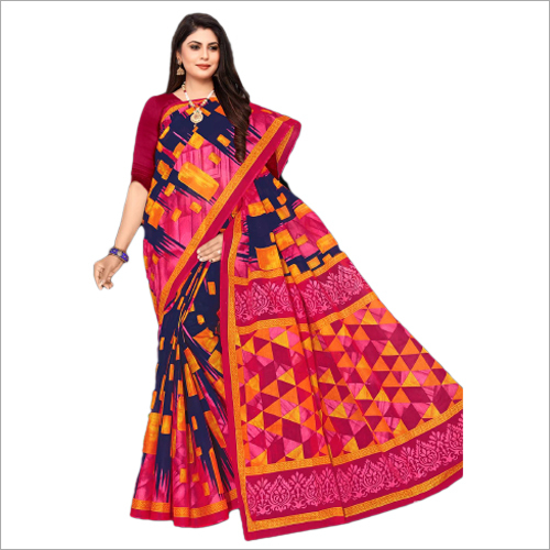 Jai Shree Krishna Designer Sarees - Printed Cotton Blend, Suitable For Summer, Winter, Rainy, Spring - Ideal For Casual Occasions