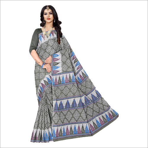 Metallic Cotton Designer Sarees - Cotton Blend, Grey Color, Printed Pattern | Casual Wear For Rainy, Spring, Summer, Winter Seasons