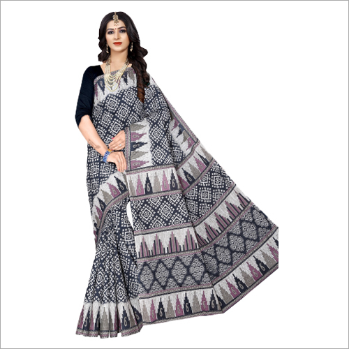 Metallic Cotton Designer Sarees - Cotton Blend, Grey Color, Printed Pattern | Casual Wear For Rainy, Spring, Summer, Winter Seasons