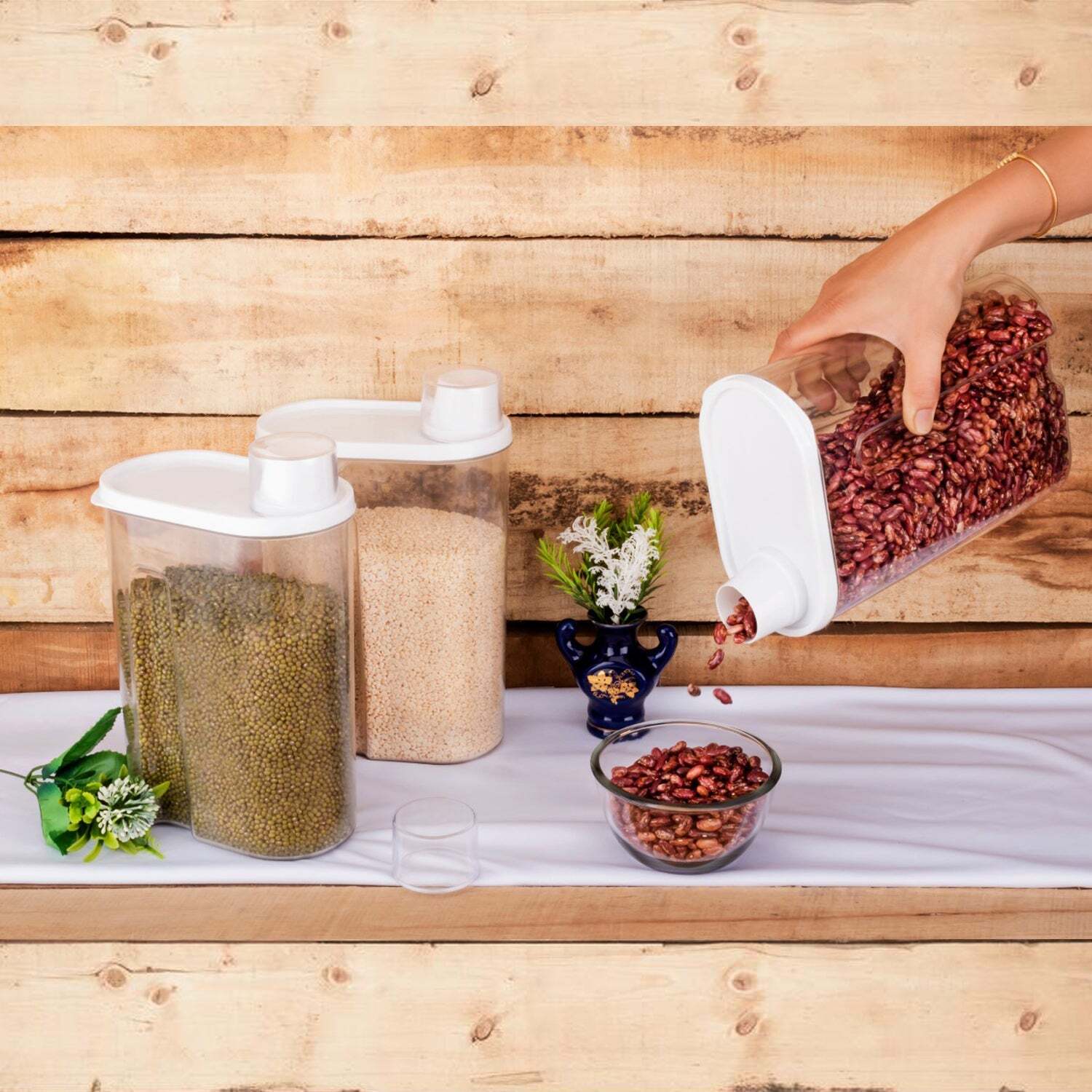 3 Pc Cereal Dispenser 1700 Ml - Transparent Plastic, 16x10x35 Cm | Ideal For Storing And Serving Cereal And Snacks