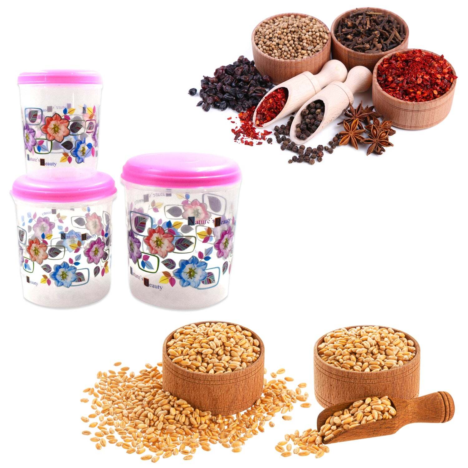 3 Pc Storage Container Used In All Kinds Of Places Including Household And Offices For Storing Stuffs And Items Etc (2703) - Plastic Material, 18x18x19 Cm Size, Multi/assorted Color | Includes 3000 Ml, 2000 Ml, 1000 Ml Capacities