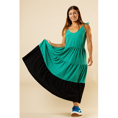 Rib Layer Long Dress - Organic Cotton Fabric, Customized Size, Pink-black & Various Colors | Sleeveless, Breathable, Washable, All Season