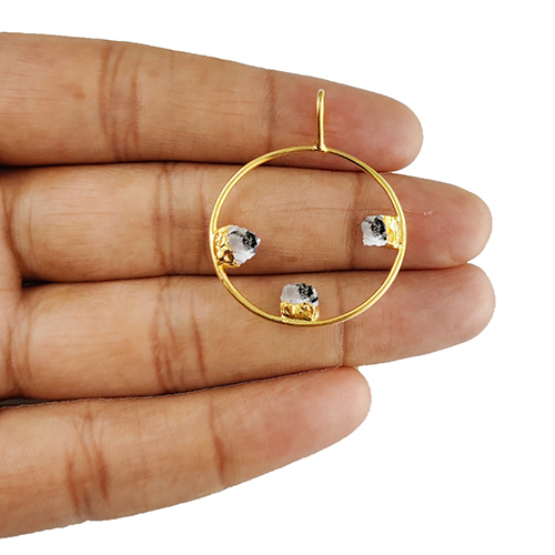 Herkimer Diamond Raw Gemstone Pendant - 30mm Round Shape, Electroplated In Gold, Silver, Rose Gold