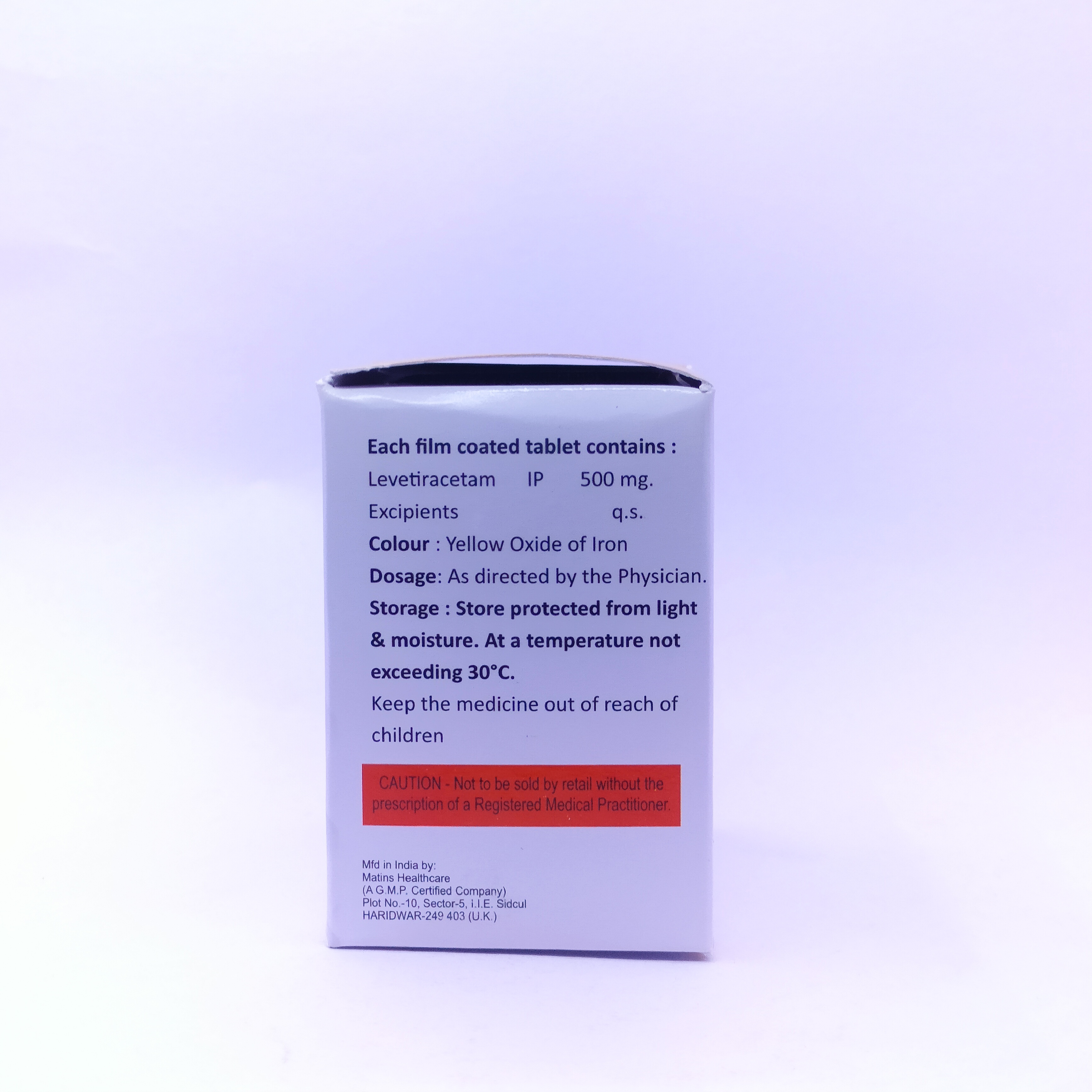 Levetiracetam Tablets - 500mg, Tablets For Control Of Partial-onset Seizures In Adults, Children, Infants; Dosage As Prescribed, Store In Cool Dry Place