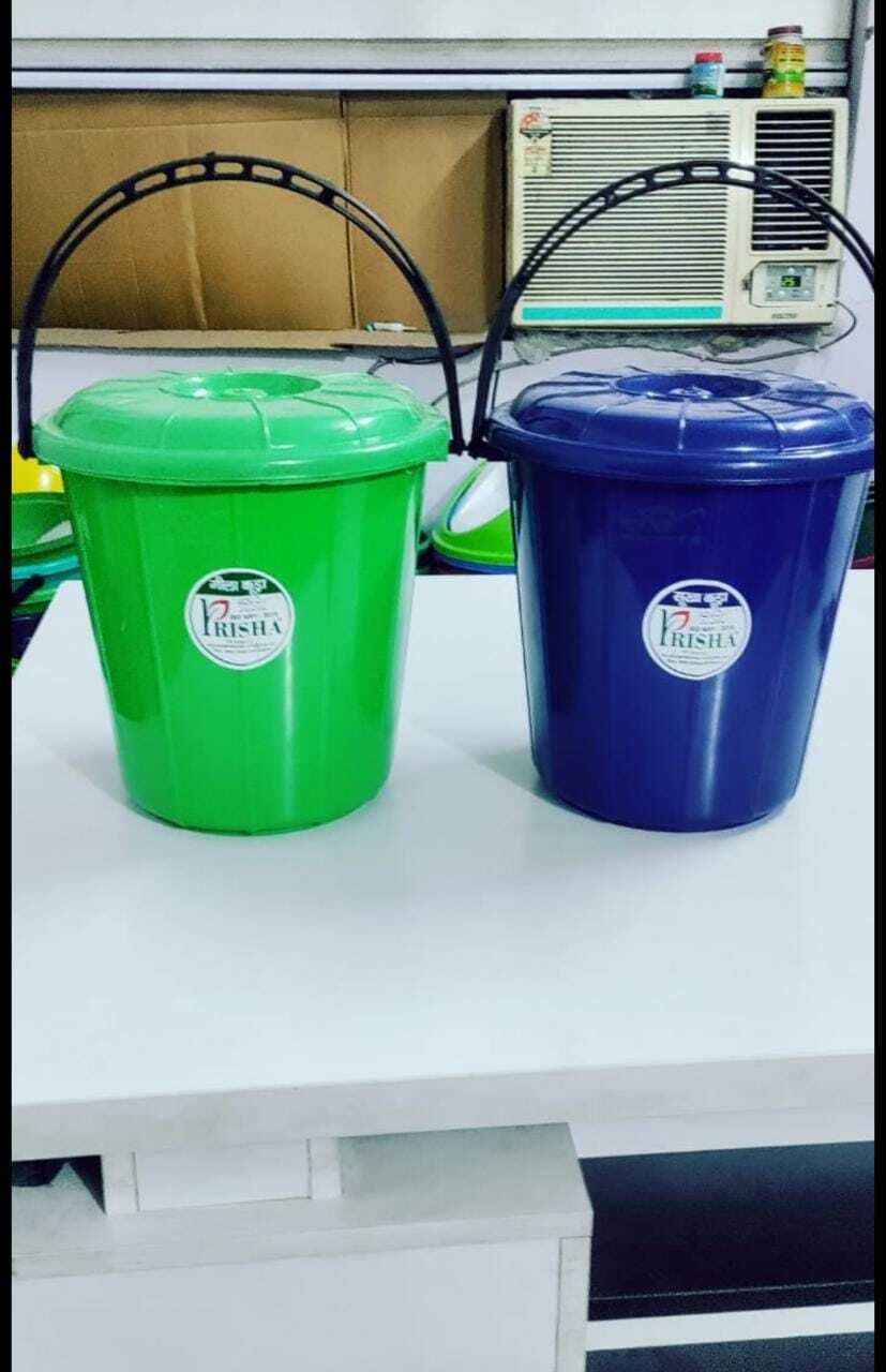 Round Plastic Dustbin - 10l Capacity, Multicolor Green And Blue Design | Durable Plastic Material For Home Use