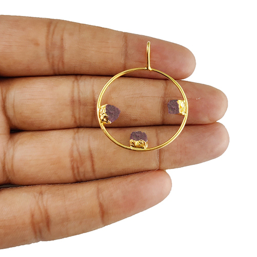 Same As Photo Ruby Raw Gemstone 30mm Round Shape Electroplated Charm