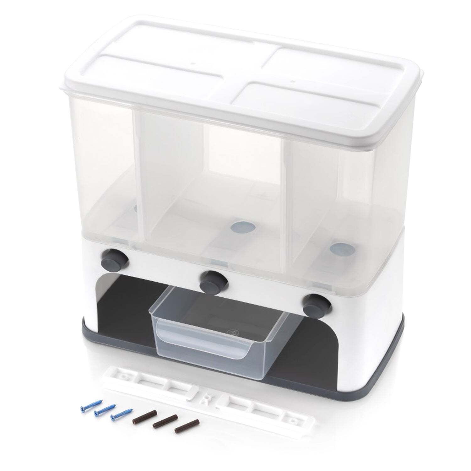 Easy Flow Cereal Dispenser - Plastic, 13x10x13 Cm , Multi-color Design, 3-in-1 Push Button Wall Mount Container