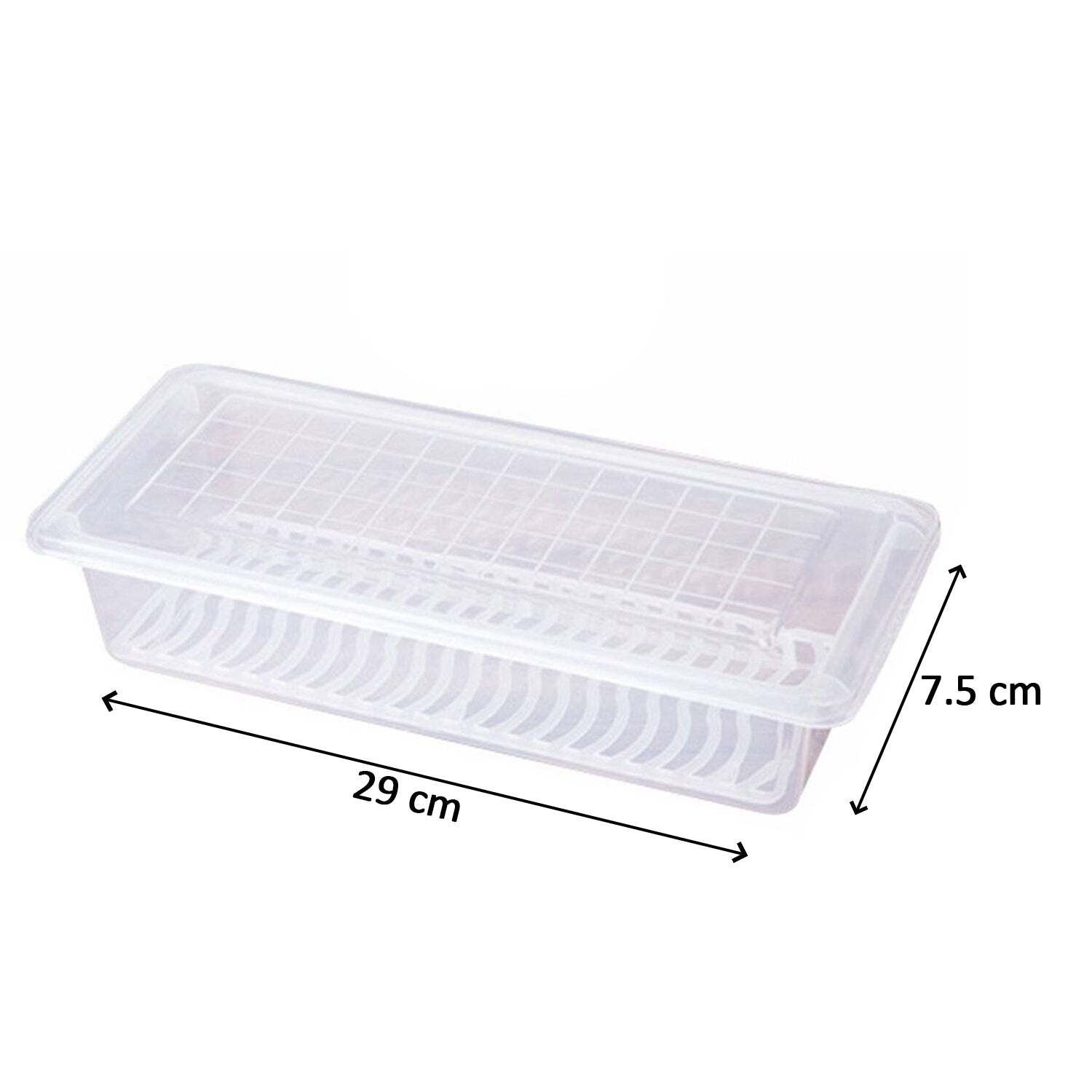 Food Storage Container - 1500 Ml, 32x14x10 Cm, Transparent Plastic, Pack Of 2 With Removable Drain Plate And Lid