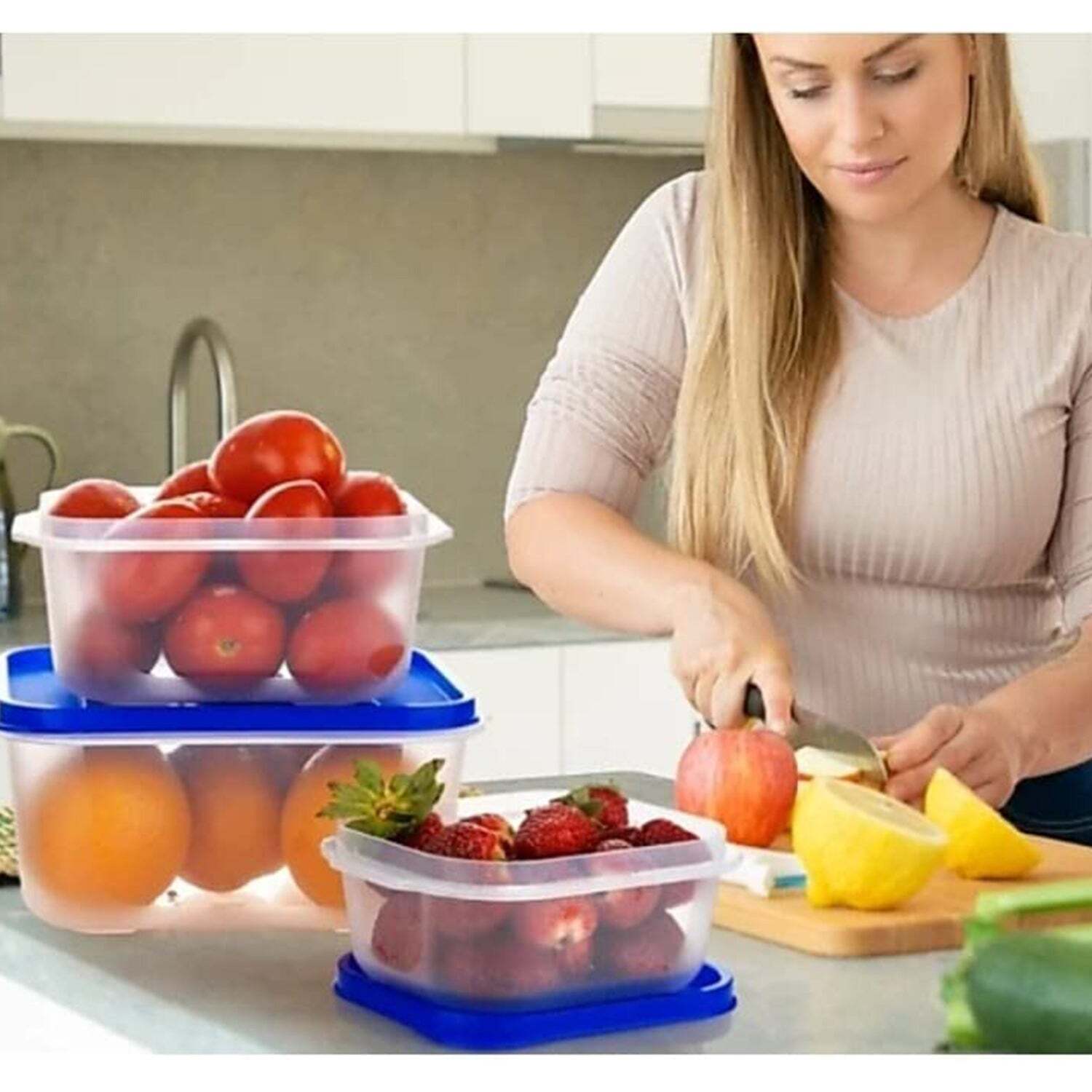 Square Shape Food Grocery Storage Container Set - 18x11x22 Cm, Transparent Plastic, 3 Piece Storage Solution