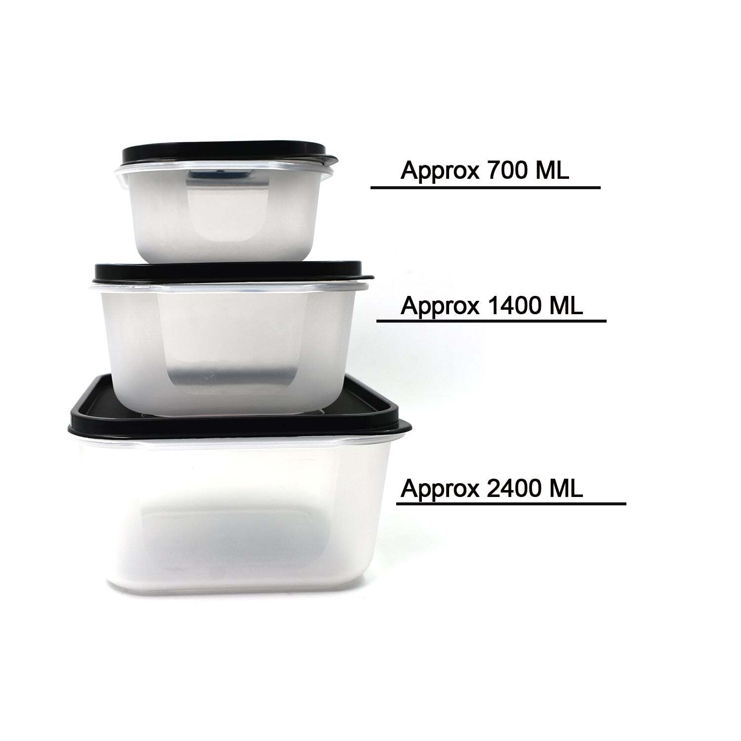 Square Shape Food Grocery Storage Container Set - 18x11x22 Cm, Transparent Plastic, 3 Piece Storage Solution