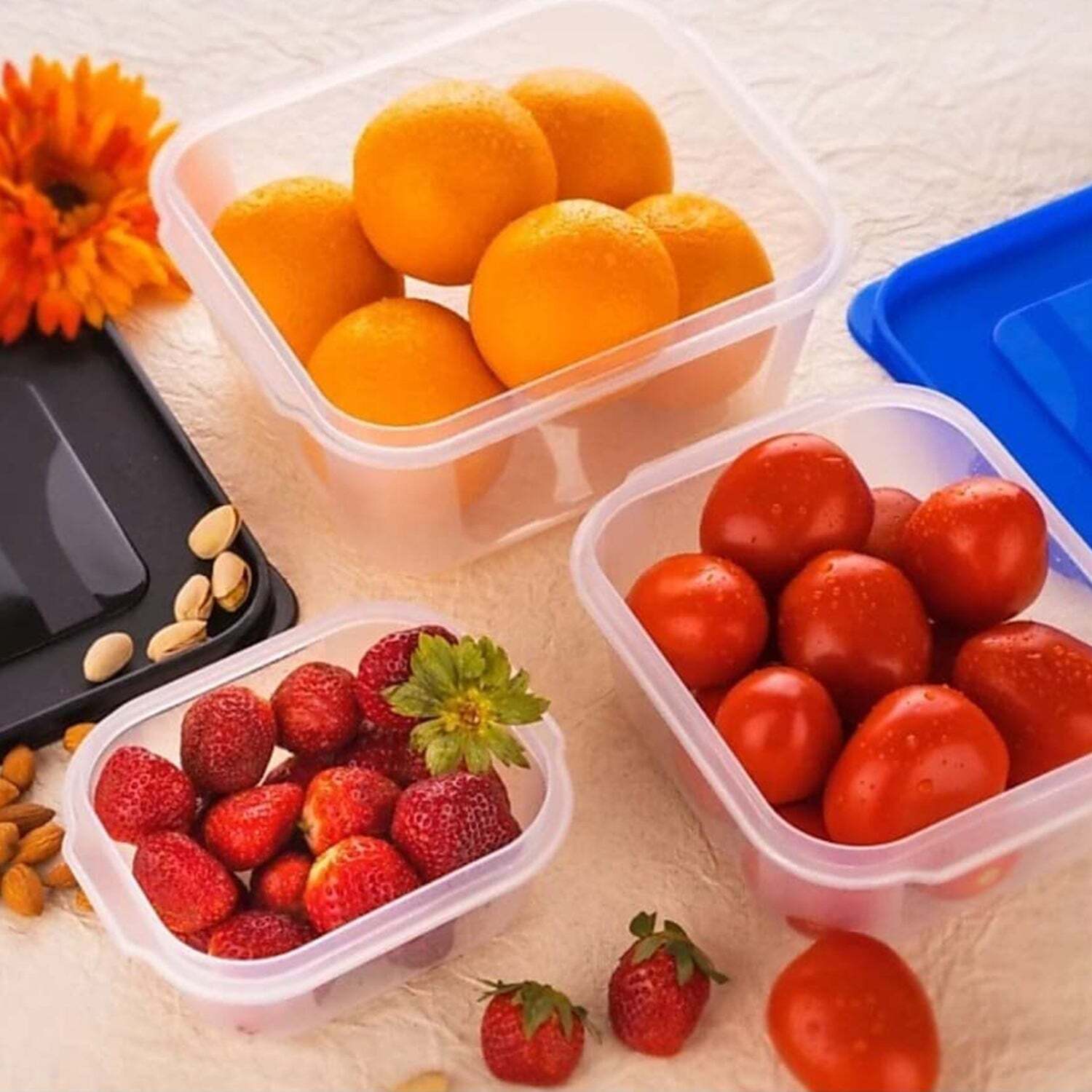 Square Shape Food Grocery Storage Container Set - 18x11x22 Cm, Transparent Plastic, 3 Piece Storage Solution