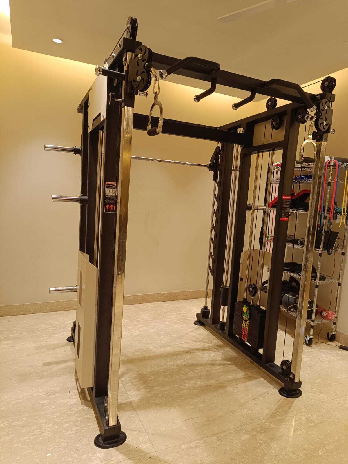 Multi Station Functional Trainer With Smith Machine - 12 Gauge Steel Tubing, 80 Kg Weight Capacity | Adjustable Design, Soft Foam Seat, Advanced Double Effect Welding Technology, Commercial Grade
