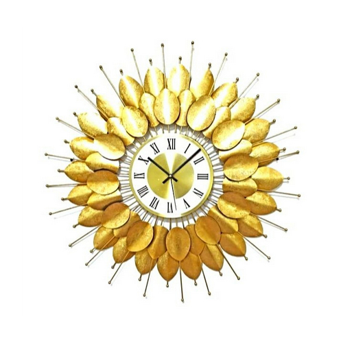 गोल्डन 30 इंच गोल आकार की सजावटी धातु की दीवार घड़ी