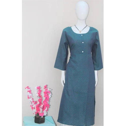 Navy Blue Plain Cotton Kurti - Feature: Washable