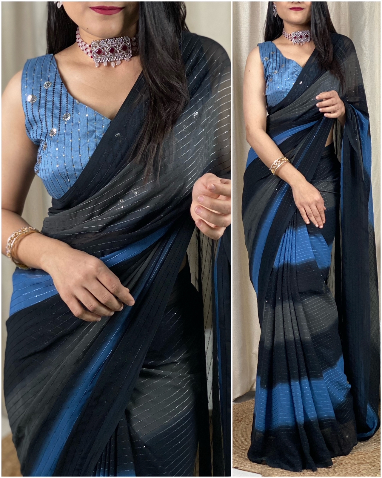 Sequins Work Pedding Color Combination Saree - Silk, 5.5 Meters Length, 44 Inches Width, Pink Color | Comfortable Fit, Elegant Design, Soft Fabric, Stylish Look, Vibrant Colors