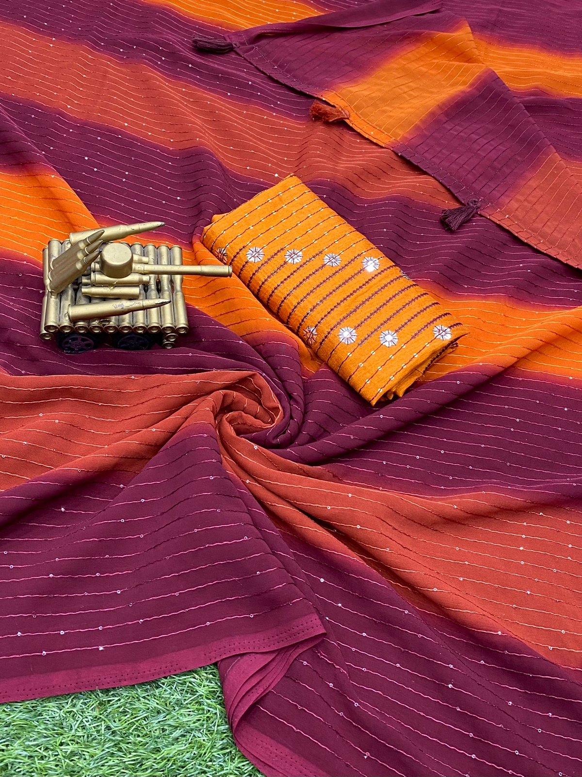 Sequins Work Pedding Color Combination Saree - Silk, 5.5 Meters Length, 44 Inches Width, Pink Color | Comfortable Fit, Elegant Design, Soft Fabric, Stylish Look, Vibrant Colors