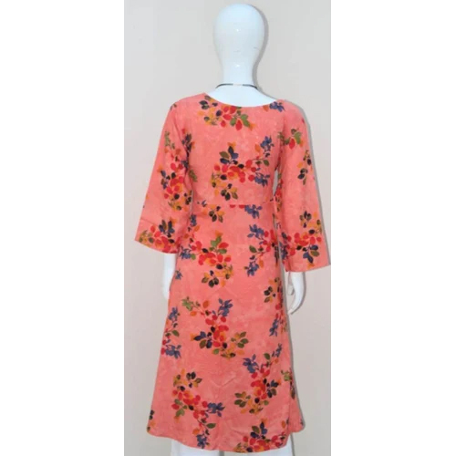 Peach Cotton Printed Kurti - Customized Size Washable Fabric | Ideal For Daily Wear