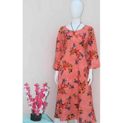 Peach Cotton Printed Kurti - Customized Size Washable Fabric | Ideal For Daily Wear