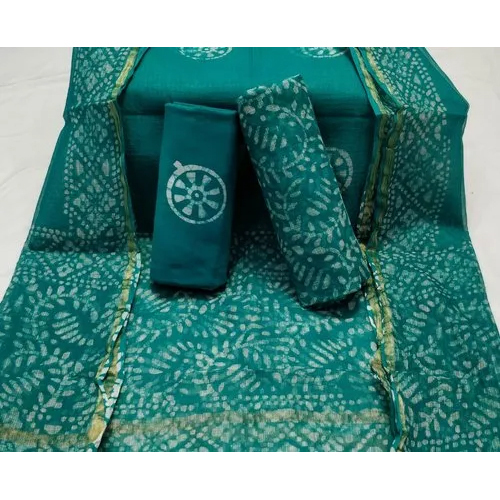 Kota Doria Suit - Lightweight Cotton Fabric, Printed Green Design with Matching Dupatta, Ideal for Everyday Wear