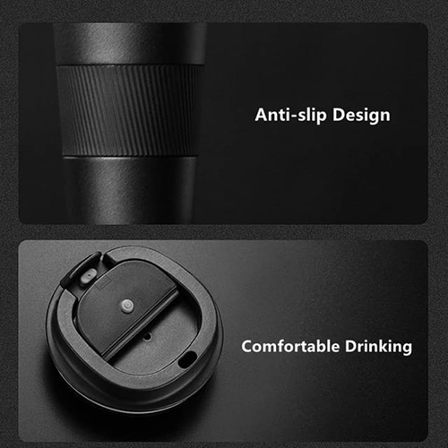 Jovial Mug - Stainless Steel, 500ml | Matte Finish, Double Walled Insulation, Bpa Free Lid, Sweat Free Body, Ergonomic Rubberized Grip, 6 Hour Temperature Retention