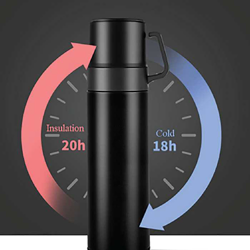 Double Cup Flask - Stainless Steel 304, 600 Ml, Black | Dual Cup Integrated Cap, Bpa Free, Leak Proof, Adventure Inspired Handle, Double Walled Copper Insulated