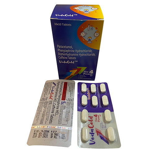 Paracetamol Phenylephrine Hydrochloride Diphenhydramine Hydrochloride And Caffeine Tablets - Relief for Allergies, Cold and Flu Symptoms | For Adults, Oral Dosage, Room Temperature Storage