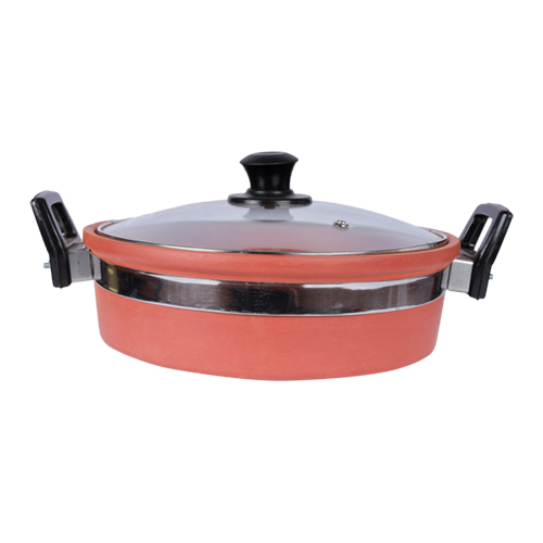 Clay Kadai With Glass Lid And Handle - Interior Coating: Requirement Based