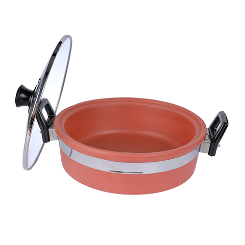 Clay Kadai With Glass Lid And Handle - Interior Coating: Requirement Based