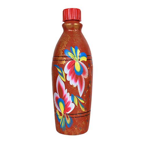 Clay Printed Water Bottle - 1l, 12.5 Inch Height | Multicolor, Durable Clay Material, Intricate Prints, Temperature Retention, Compact Design