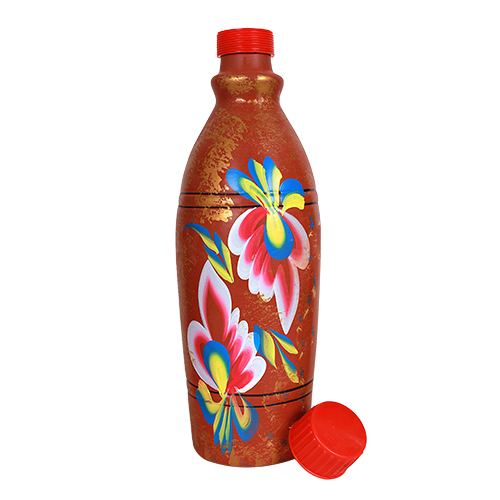 Clay Printed Water Bottle - 1l, 12.5 Inch Height | Multicolor, Durable Clay Material, Intricate Prints, Temperature Retention, Compact Design