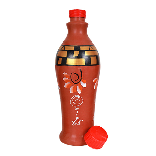 Handmade Earthen Clay Bottle - Color: Multicolor