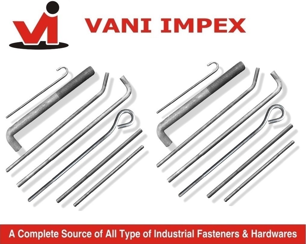 Foundation Bolts - Ms, M10 To M48, Length 20-2100 Mm, Grades 4.6, 5.6, 8.8, 10.9 | Zinc Plated, Hdg, For Heavy Engineering, Low Maintenance