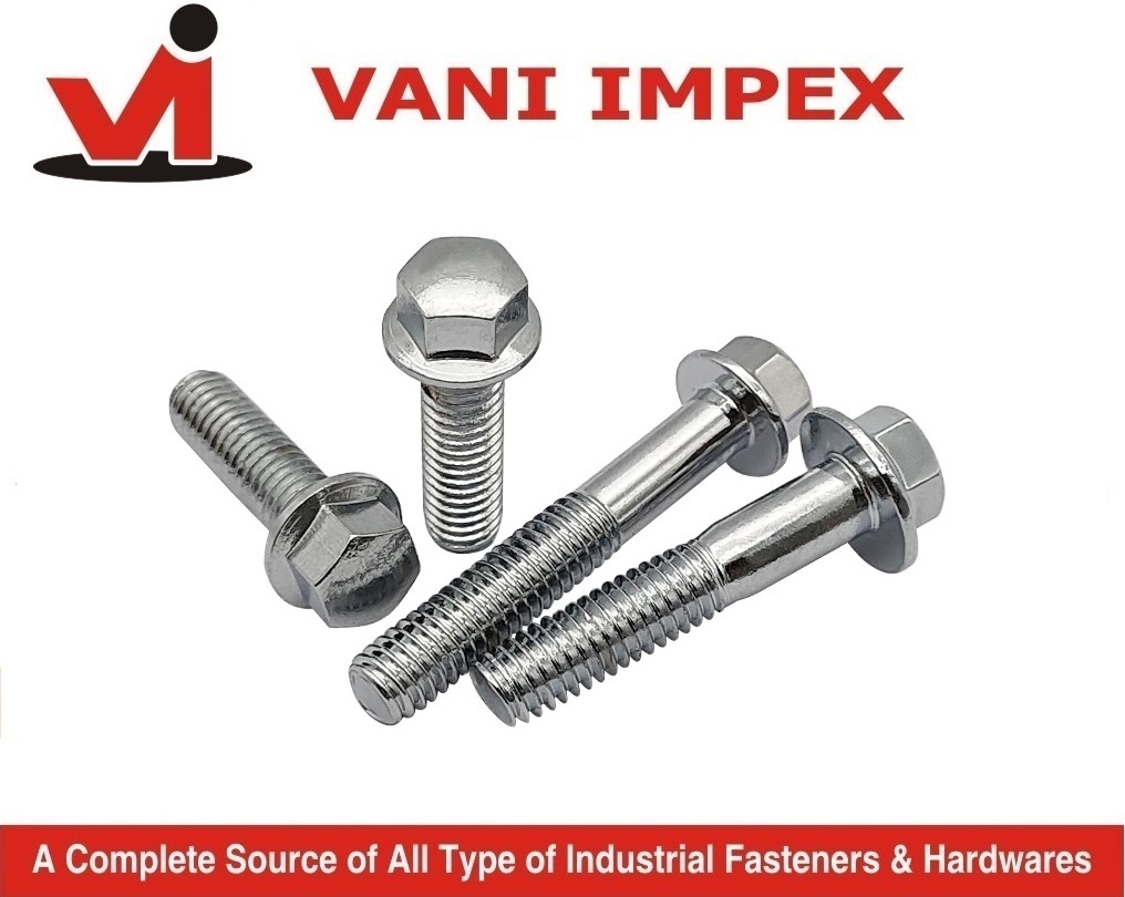 Flange Bolt For Motorcycle - Mild Steel M6 To M12, Half Thread, Grade 4.6/5.6/8.8 | Flange Head, Zinc & Blackodised Finish, Motorcycle Fastener