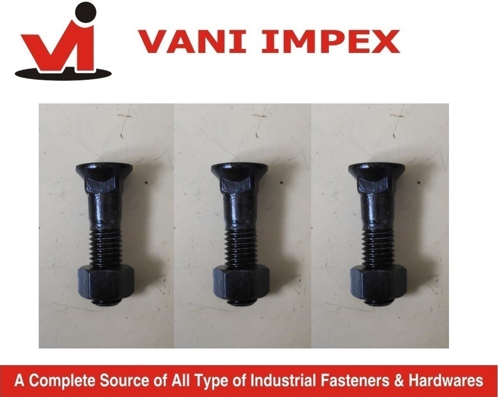 Tooth Bolts - En-8 Material, 6/8" X 2-1/2" Size, Black Color | Half Thread, Corrosion Resistant, Ideal For Jcb Heavy Automotive Use