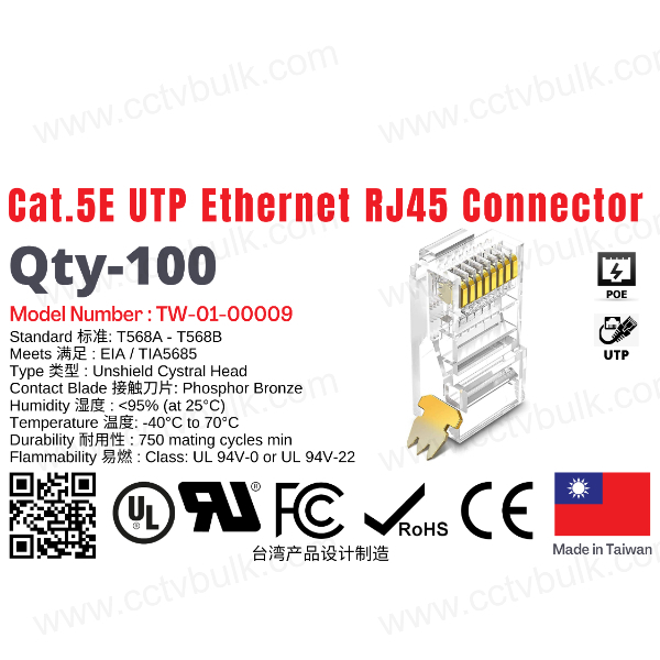 Rj45 Connector Cat 5e Utp Taiwan 100set