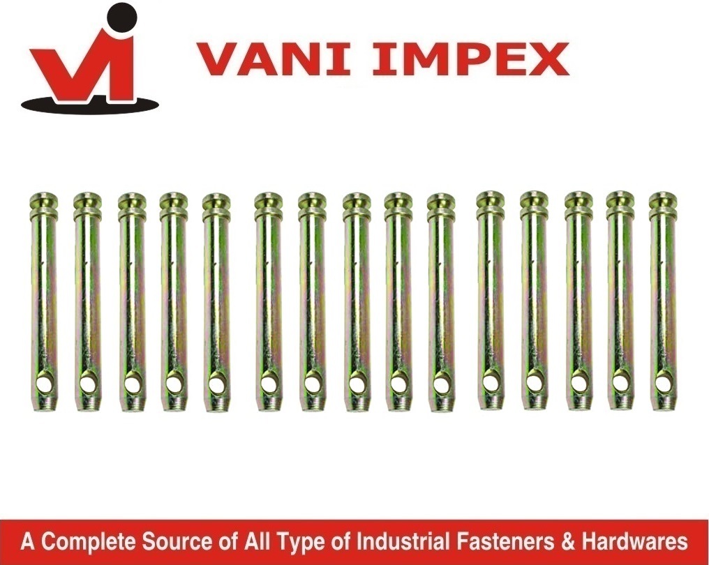 Top Link Pin - Mild Steel, 6/8" X 5" To 12", Yellow Zinc Plated | Usage: Tractor Trolley Spares, Corrosion Resistant