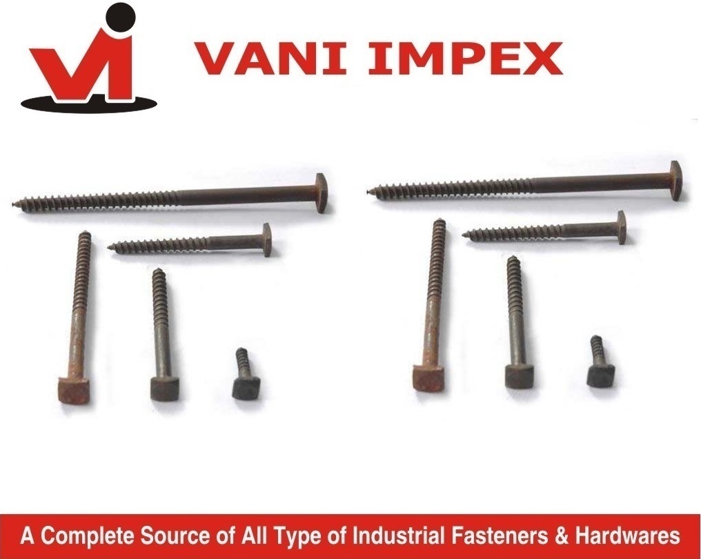 Square Head Coach Screws - Ms Material, Size M6 To M12, Polished Surface, Zinc Coated | Robust Design For Wood Joining And Various Applications