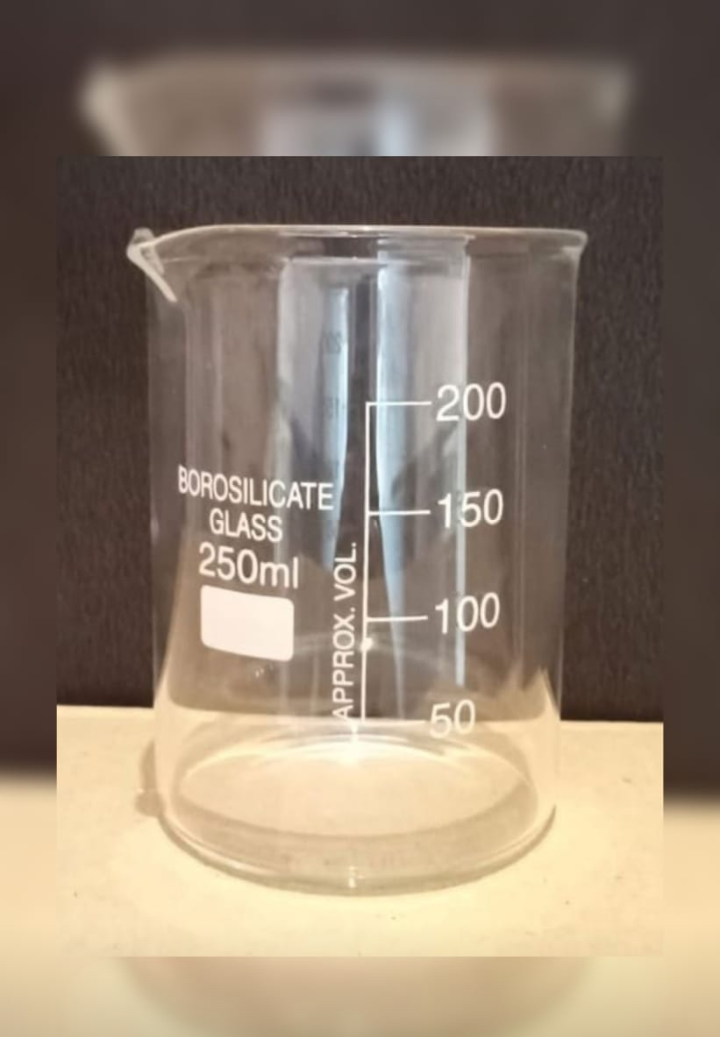 Glass Beaker - Borosilicate Glass, 250ml Capacity, 100-150 Mm Height, 70-90 Mm Diameter, 50ml Graduations | Ideal For Laboratory Mixing And Heating, Iso 3819 Compliant