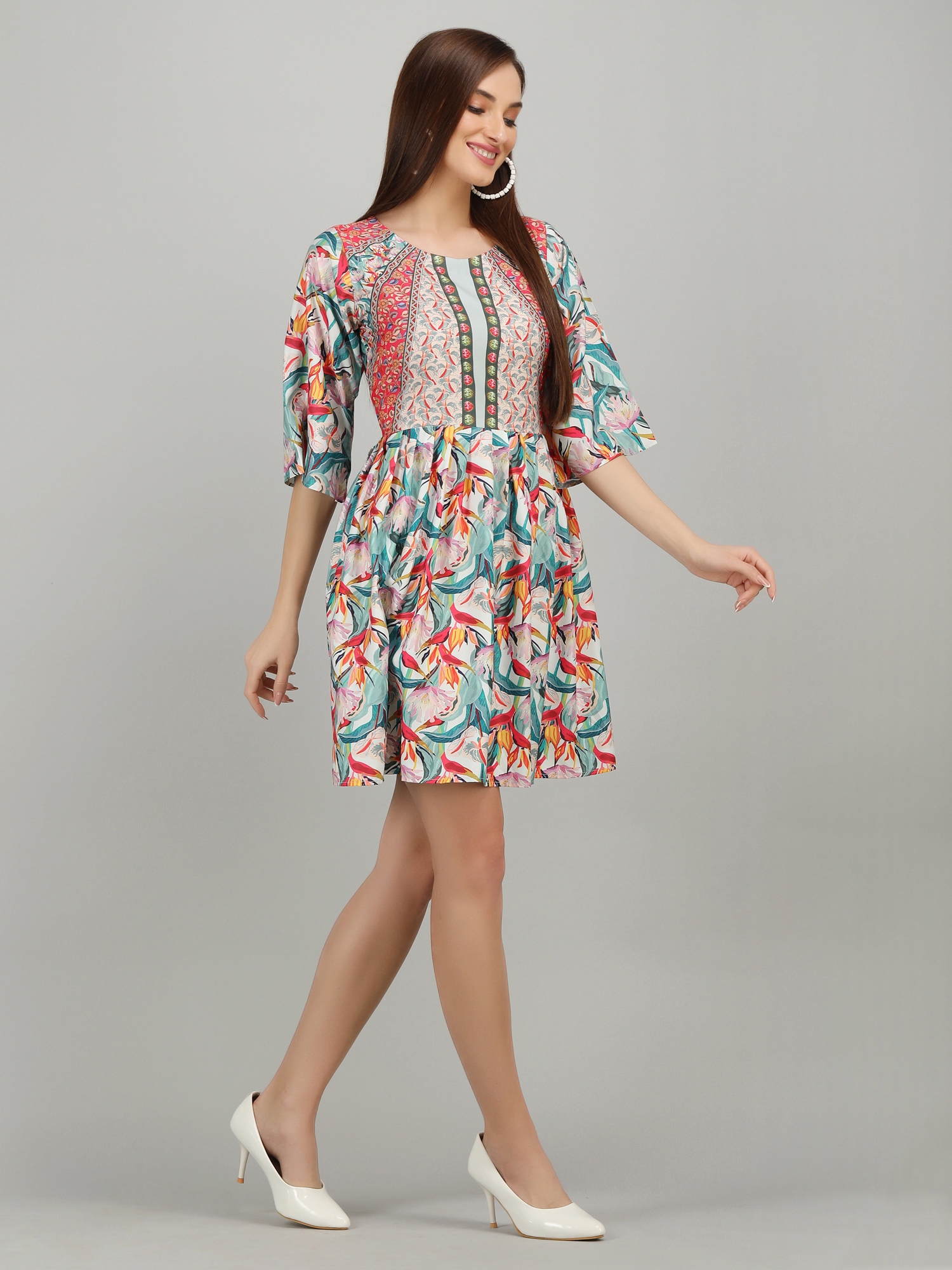 Malti Colour Tunic T3 - Printed 3/4 Sleeve, Customized Sizes (S-xxxl) | Washable, Ideal For Summer And Rainy Seasons