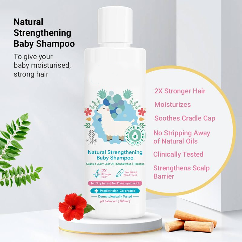 Natural Strengthening Baby Shampoo - Organic Curry Leaf & Hibiscus Extract, Gentle Cleansing For Hair Growth & Cradle Cap Relief